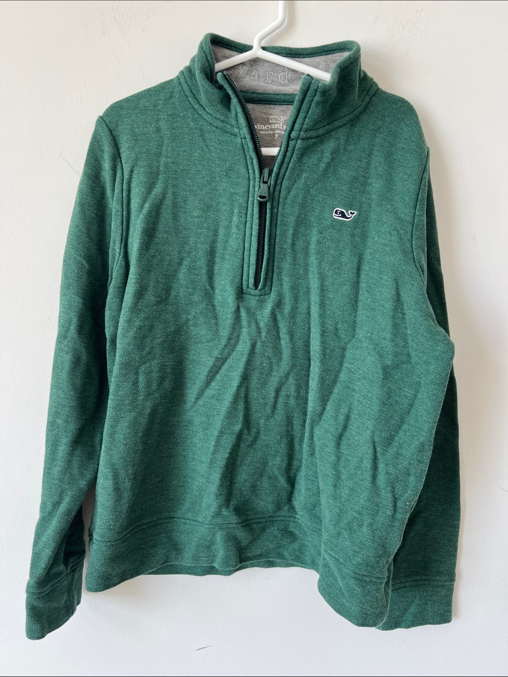 Vineyard Vines Boys Green Heathered 1/4 Zip Pullover Whale Logo Size 7